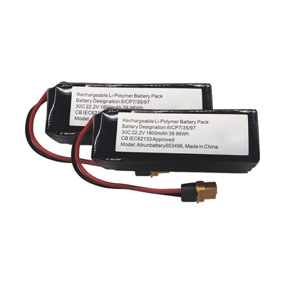 30C 6S1P LiPo Pil 22.2V 1800mAh Lityum Polimer Pil Yüksek C Oranı