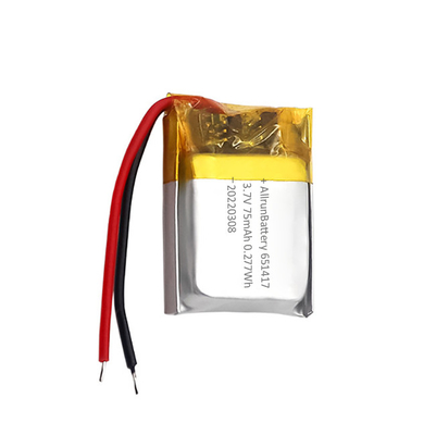 İnce IoT Pil Paketi Şarj Edilebilir Özel 3,7 V 75mAh LiPo Pil 651417